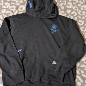 Nike Men's Black Hoodie with Blue Accents